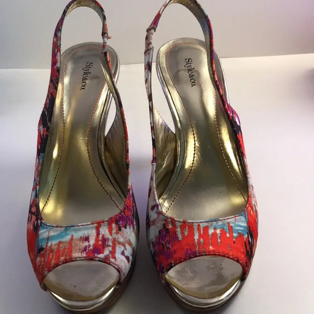 Style&Co. multicolor sling back peep toed shoes  7‎ - Picture 3 of 8